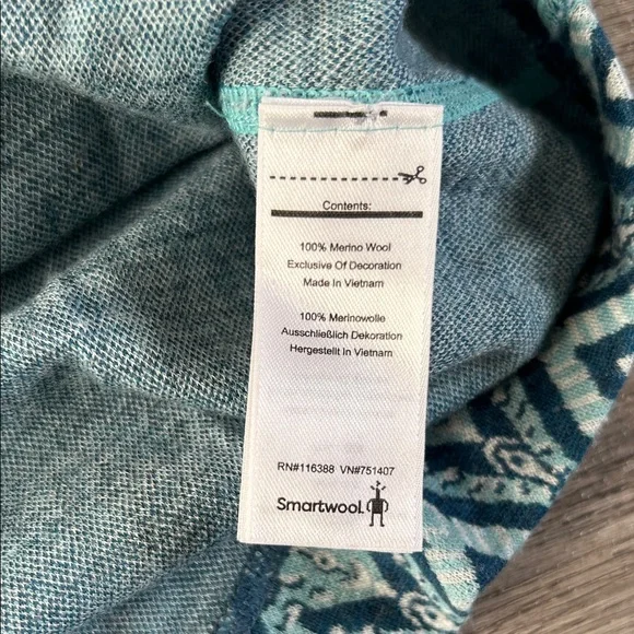 Smartwool Merino 250 Woman’s Quarter Zip Turtleneck Sweater Geometric Teal Aqua - Picture 6 of 8